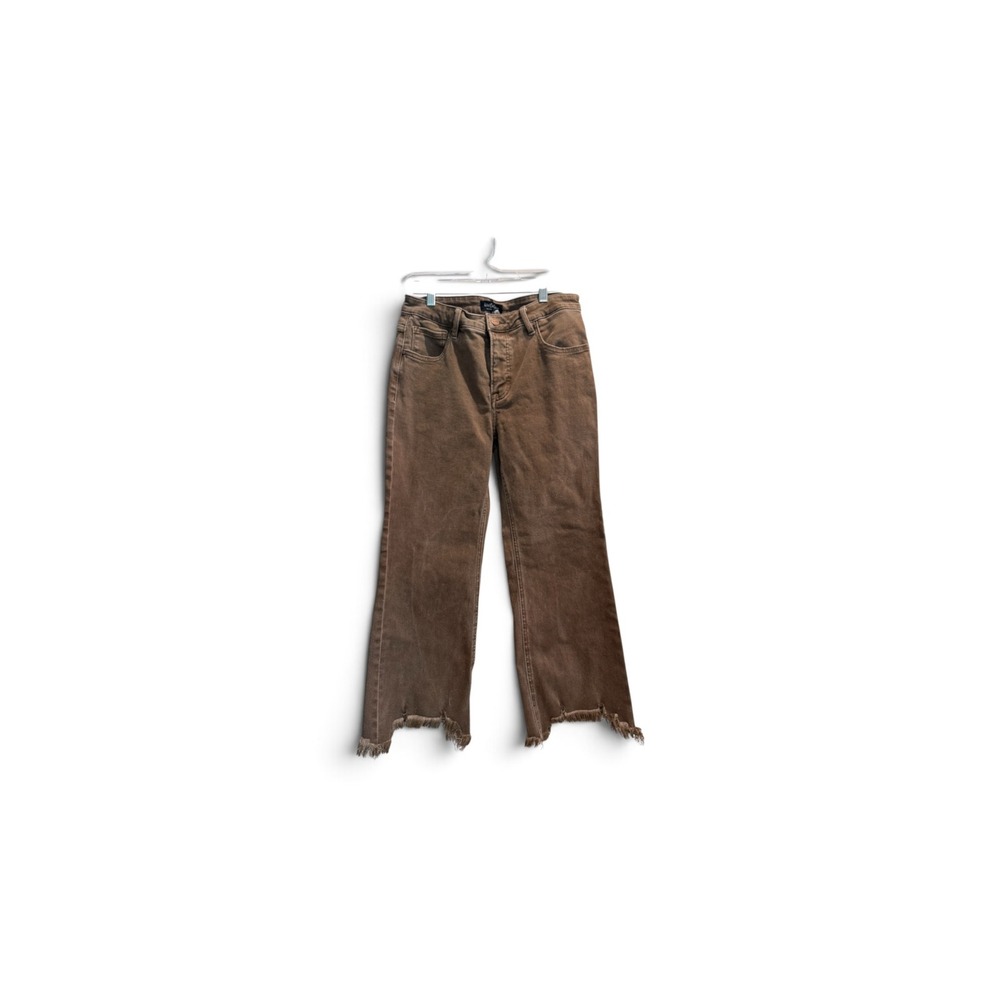 Wild Oak Boutique Risen Jeans Brown Wide Leg Frayed Hem WO_RDP5813 11/30
